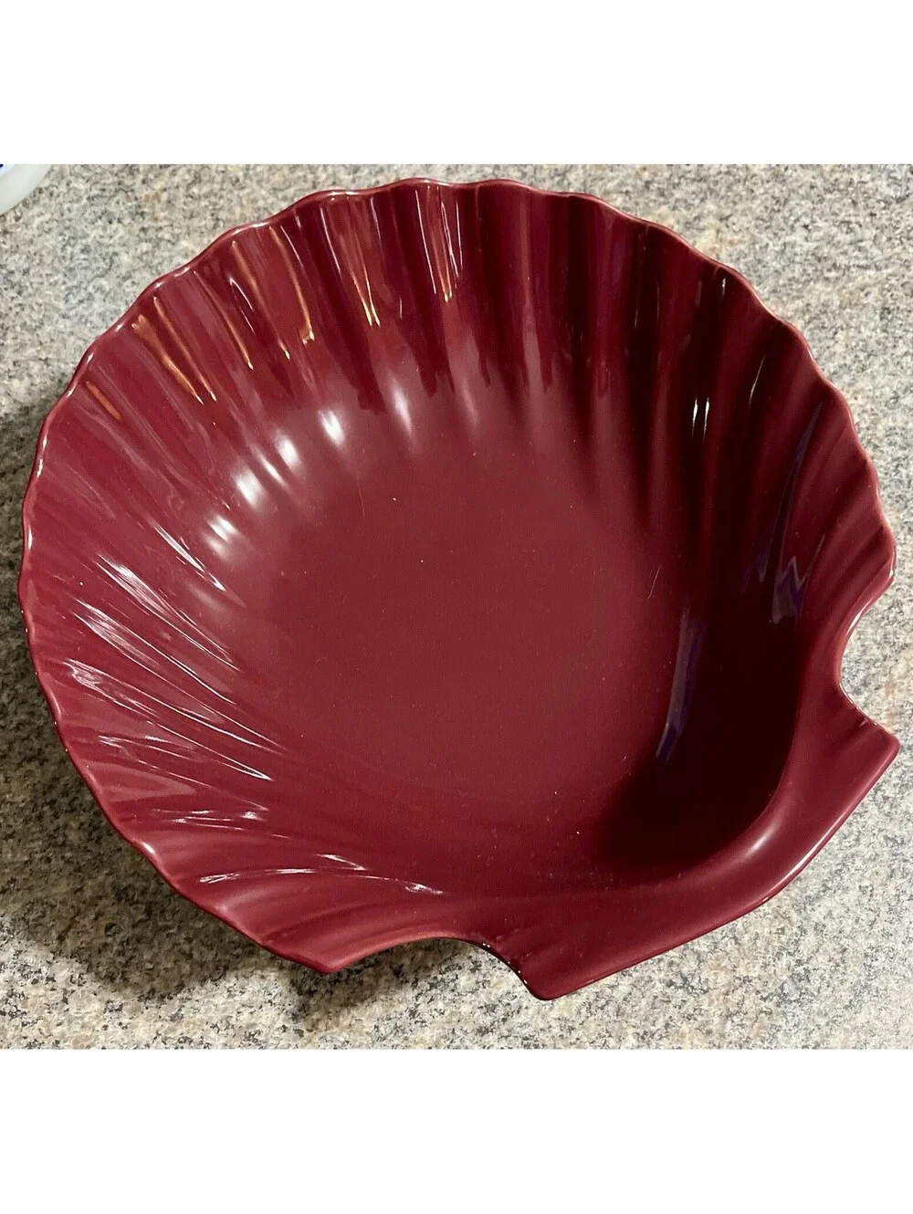 Vintage Burgundy Red Scallop Seashell Bowl Dish – 9”